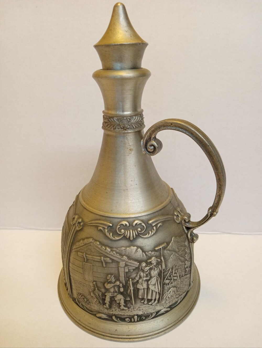 Vintage German pewter decanter produced by the maker SKS Zinn (marked "Zinn 95